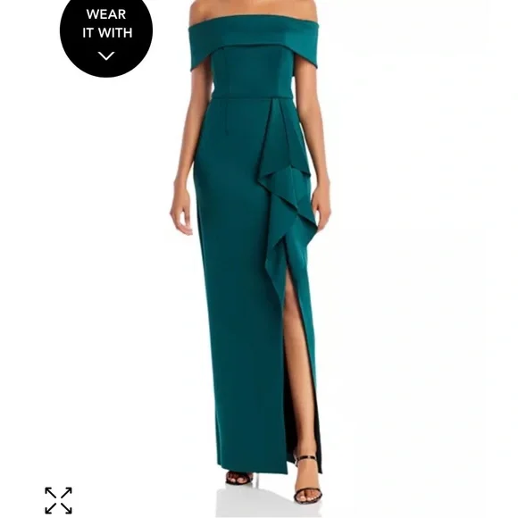 green emerald velvet dress Flo" Long Techno Scuba One Shoulder Ruffle Dress
